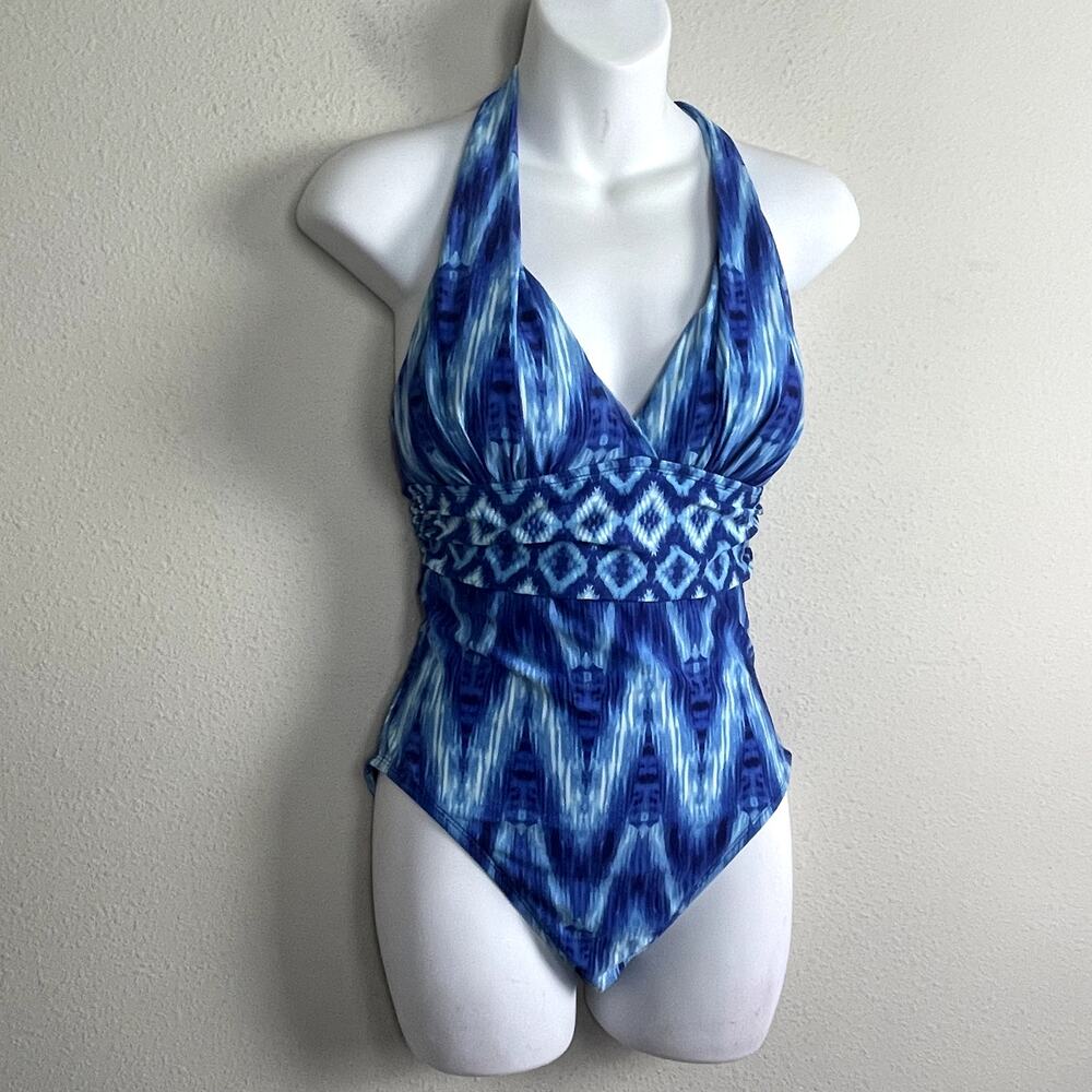La Blanca Desert Mirage One Piece Swimsuit Size 6 – Blue‎ Batik Halter Geometric - Picture 4 of 11